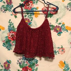 LA Hearts - Red Lace Crop Top